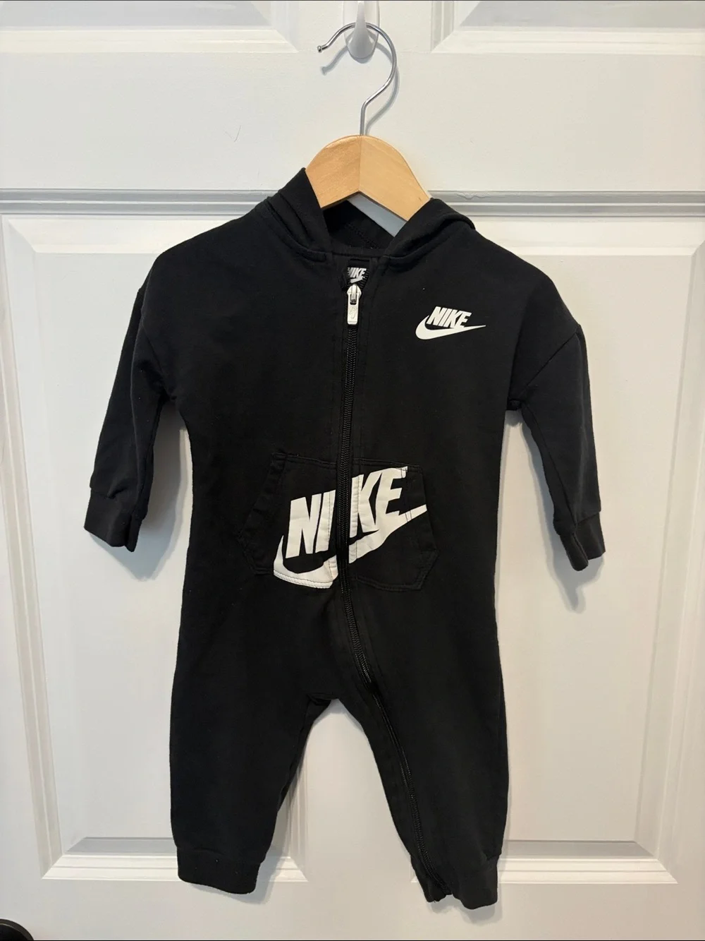 Nike Black Hooded Kids One-Piece with White Logo